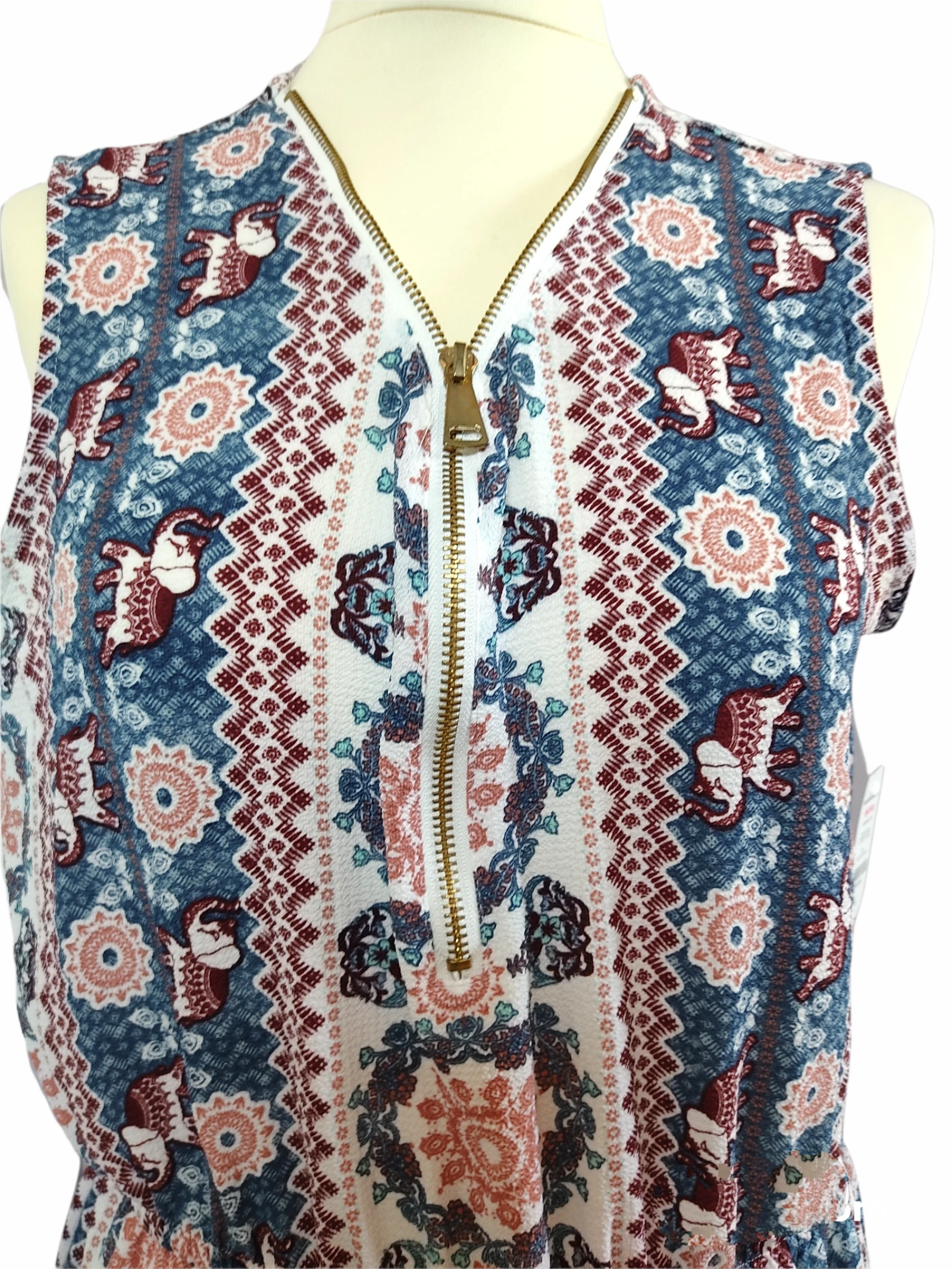 Robe été mi-longue large 40 L - motifs élephants indien - Neuve avec étiquette – photo 3